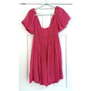 Mustard Seed Mini Dress with Short Puff Sleeves in Coral Pink - Size S